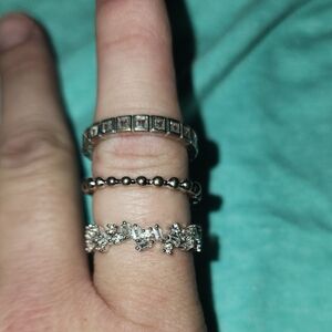 3 Size 8 Elegant Silver Ring Set for Women On Rhodium Plating Luxe Set